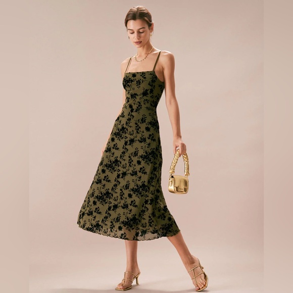 Rihoas Green Floral Burnout A-Line Slip Midi Dress - Picture 4 of 9